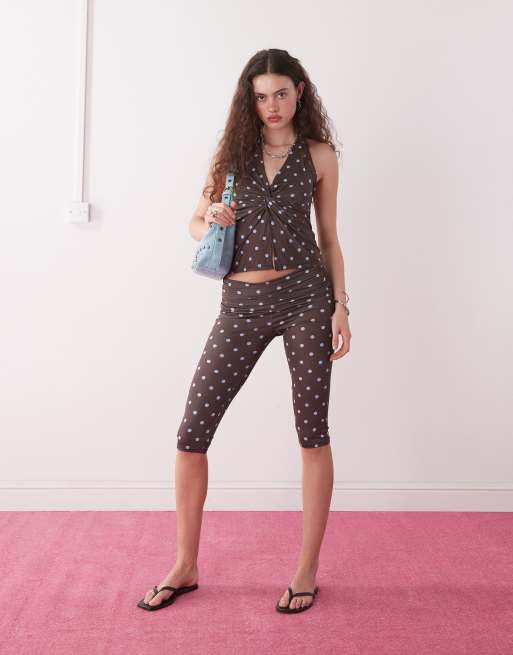 COLLUSION polka dot halter top in brown