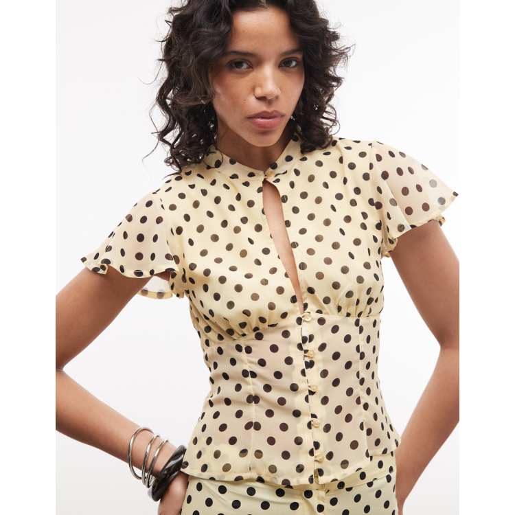 COLLUSION polka dot keyhole corseted top co-ord in lemon | ASOS