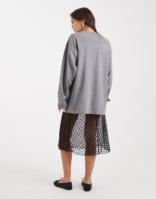 Collusion Polka Dot Sheer Mesh Awkward Length Skirt In Black