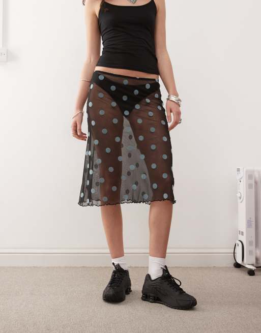 いいネット通販 - 全国送料無料でお届けします in skirt mesh sheer dot polka COLLUSION black ASOS | スカート