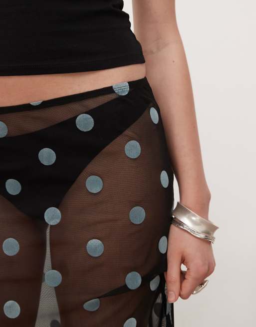 COLLUSION polka dot sheer mesh skirt in black | ASOS