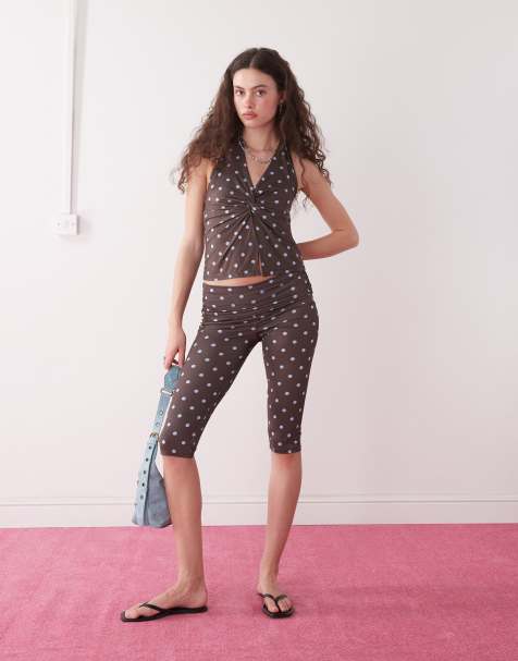 COLLUSION polka dot yoga capris in brown - view 1