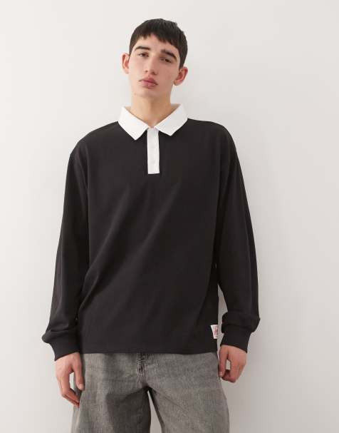COLLUSION Polo rugby t-shirt in long sleeve black