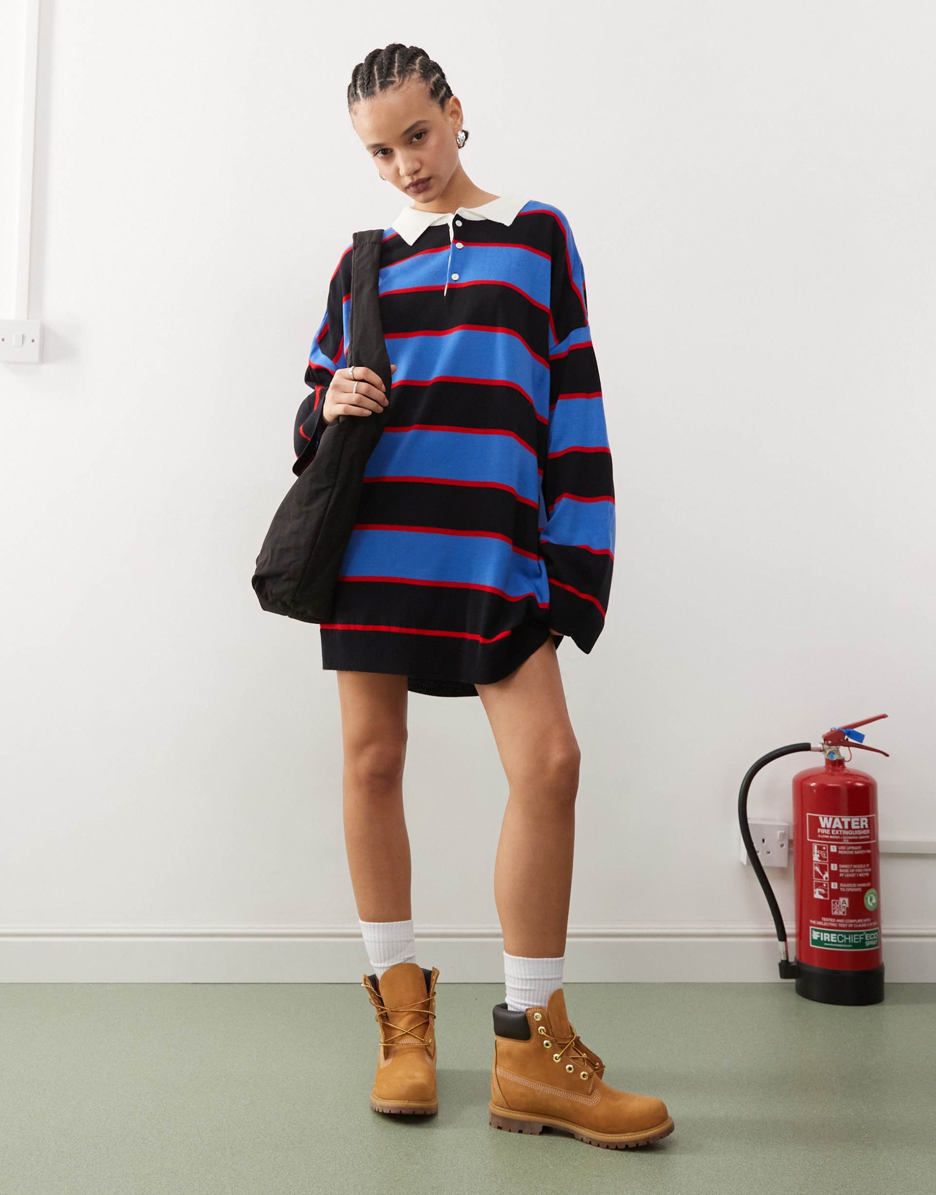 collusion polo striped dress with rugby collar