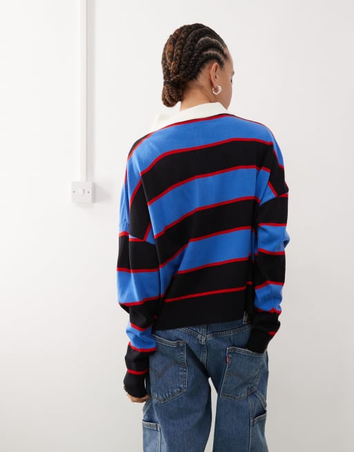 COLLUSION Polo striped sweater with rugby collar