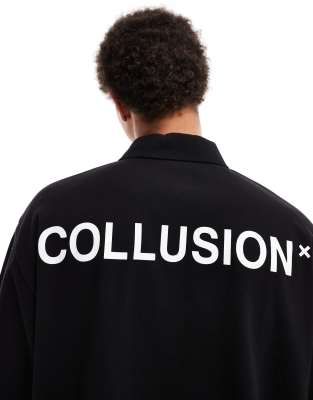 COLLUSION - Poloshirt met korte mouwen en print op de achterkant in zwart
