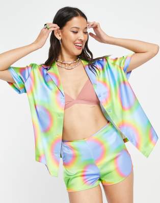 COLLUSION polyester fluro print revere shirt co-ord in mutli - MULTI - ASOS Price Checker