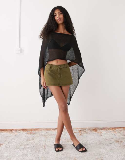 COLLUSION - Poncho in maglia trasparente multiposizione nero