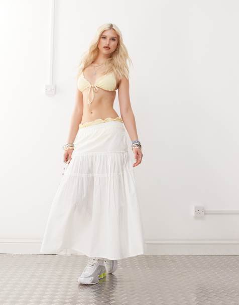 COLLUSION poplin drop waist frill detail maxi skirt in white - view 1