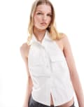 [Collusion] COLLUSION poplin halter cropped shirt in white 6 WHITE