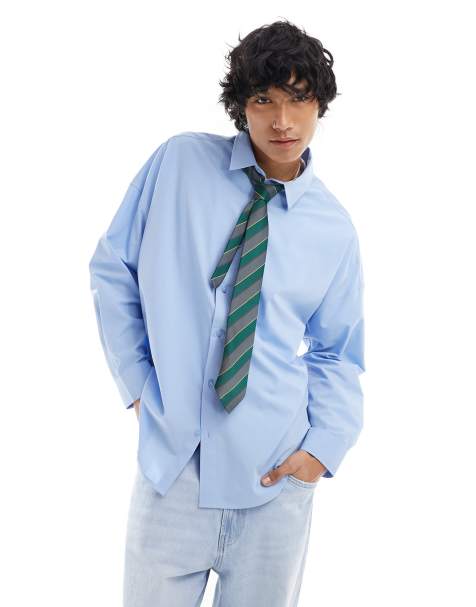 COLLUSION poplin oversized long sleeve shirt in blue - view 1