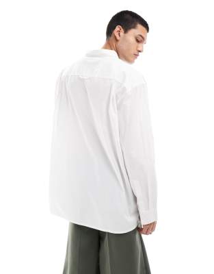 Shop Collusion Poplin Oversized Long Sleeve Shirt In White