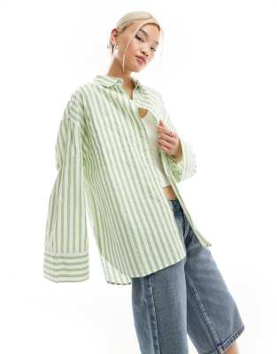 poplin oversized shirt in green stripe