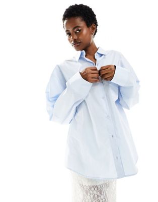 COLLUSION poplin oversized shirt with buckle back in blue - ASOS Price Checker