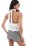 [Collusion] COLLUSION poplin shirred plunge halter top in white S WHITE