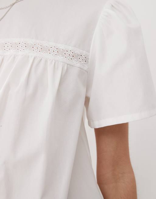 COLLUSION - Poplin top met broderie in wit, 4 van 4