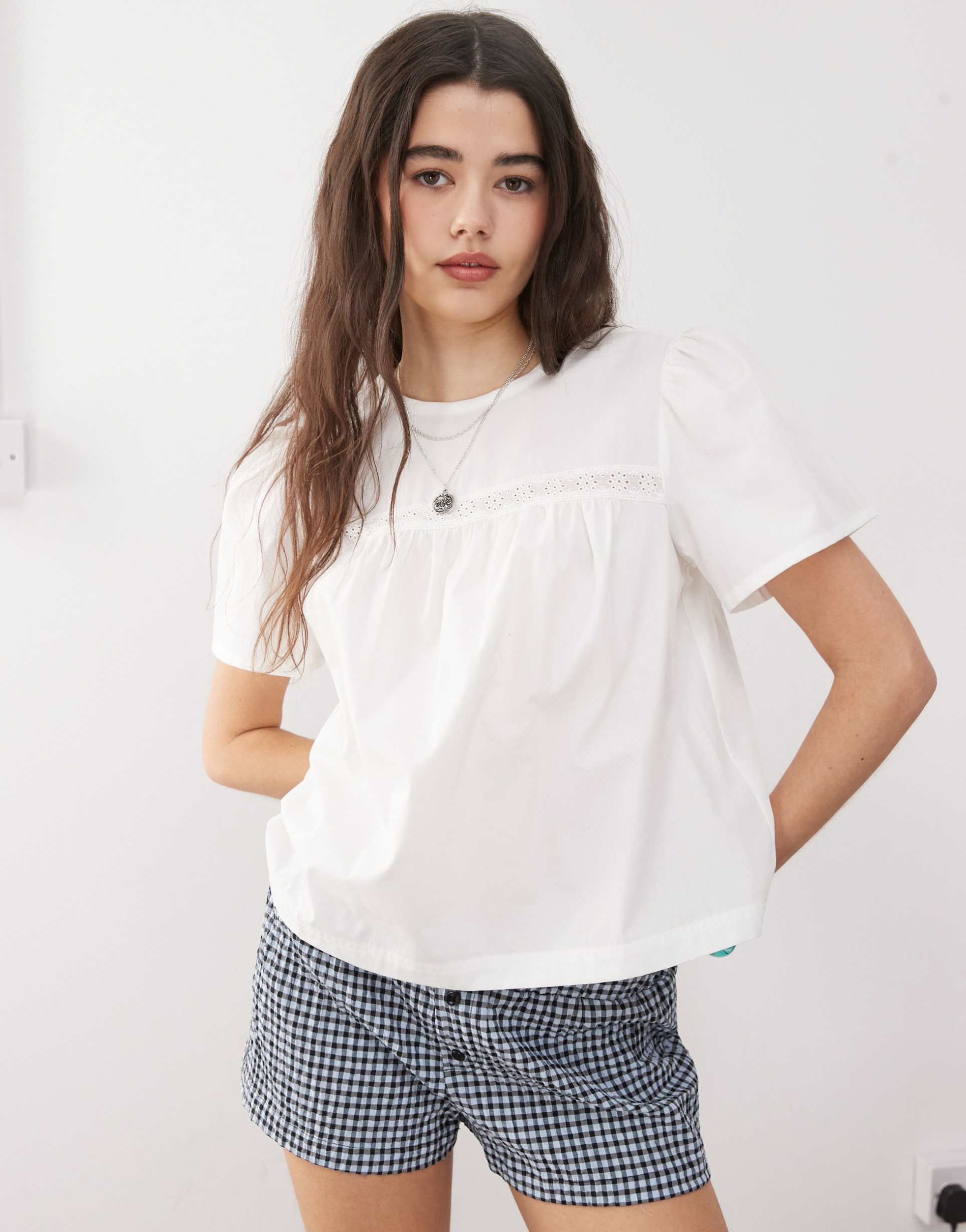 collusion poplin top with eyelet trim in white