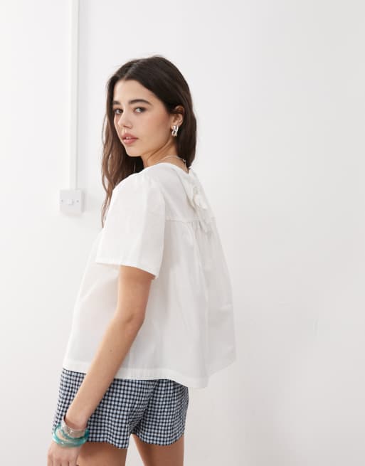 COLLUSION poplin top with eyelet trim in white, 3 of 4