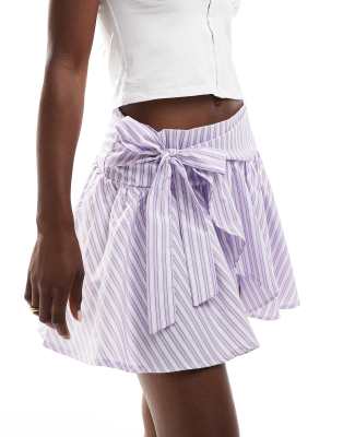 Collusion Poplin Wrap Mini Skirt In Pink Stripe-multi