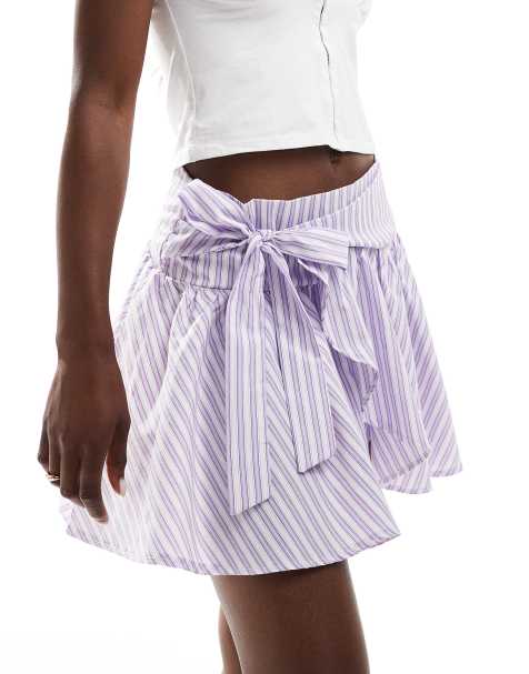 COLLUSION poplin wrap mini skirt in pink stripe - view 1