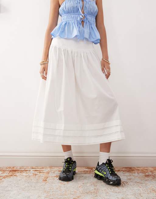 COLLUSION prairie maxi skirt with pin tuck detail in white