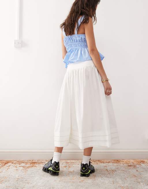COLLUSION prairie maxi skirt with pin tuck detail in white