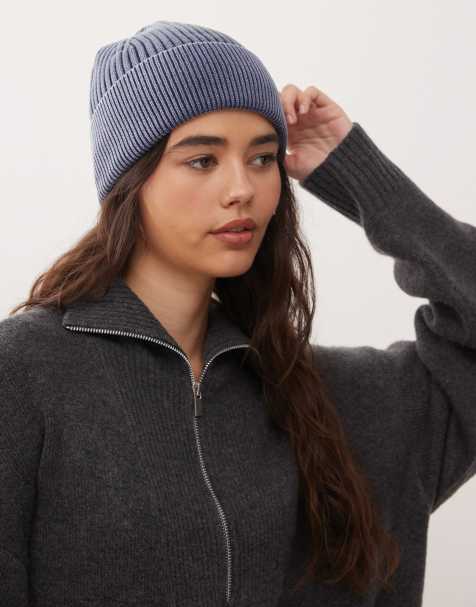 COLLUSION – Prążkowana czapka beanie w spranym granatowym kolorze - view 1