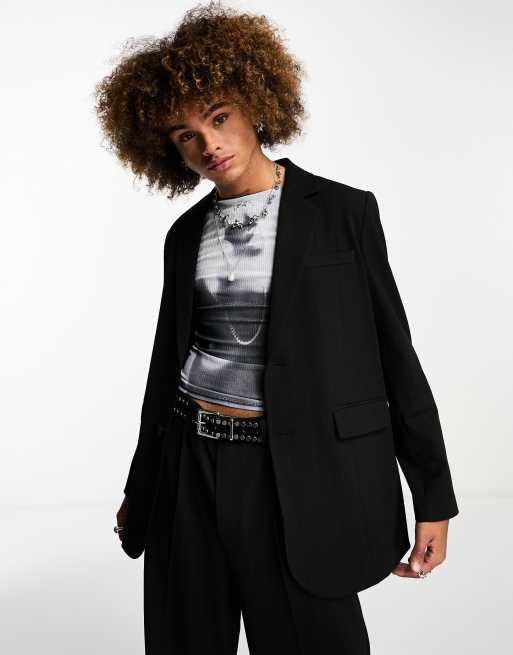 COLLUSION - Premium - Blazer in zwart met krijtstreep, deel van co-ord set