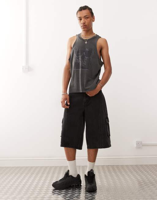 COLLUSION printed cut off tank top in washed grey, 3 of 4