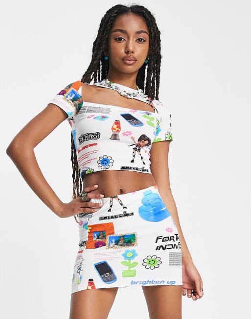 COLLUSION printed jersey low rise mini skirt co-ord in multi | ASOS