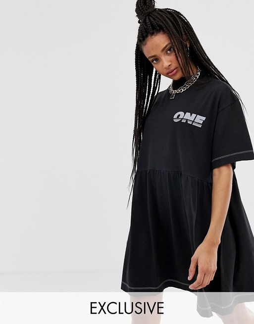 COLLUSION printed jersey smock dress