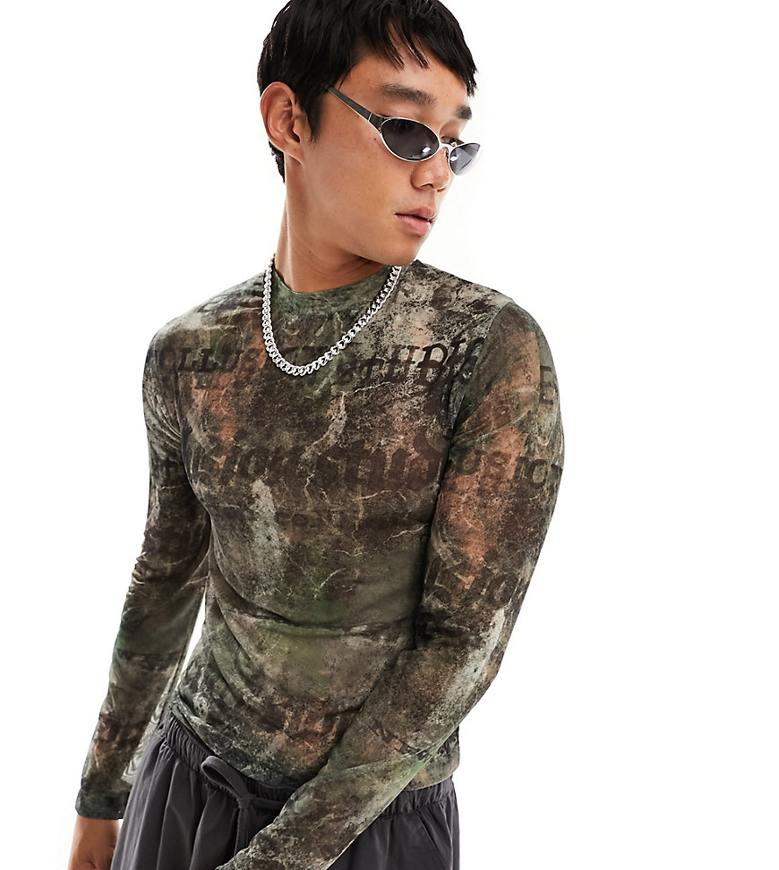 COLLUSION Printed long sleeve muscle fit mesh t-shirt in multi