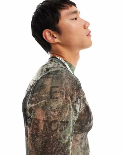 COLLUSION Printed long sleeve muscle fit mesh t-shirt in multi, 2 of 4