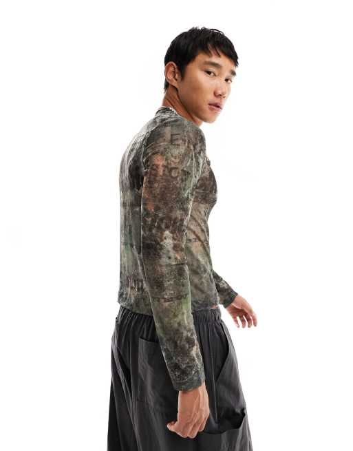 COLLUSION Printed long sleeve muscle fit mesh t-shirt in multi, 4 of 4