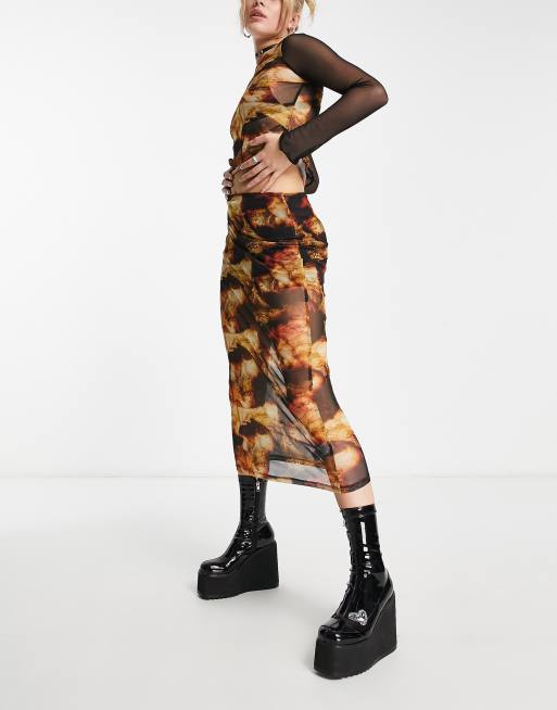 COLLUSION printed mesh maxi skirt in multi - part of a set 