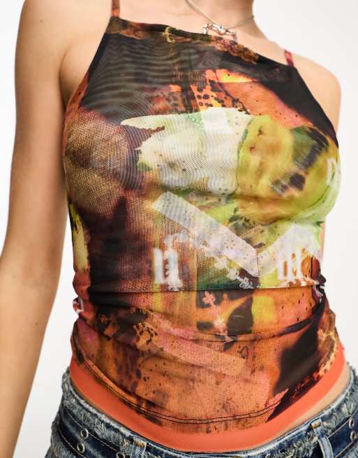 COLLUSION printed mesh straight neck cami in multi, 2 of 4