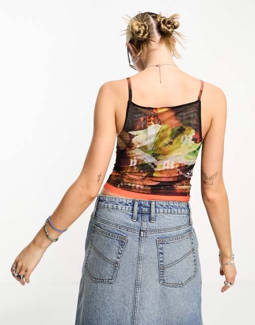 COLLUSION printed mesh straight neck cami in multi, 3 of 4