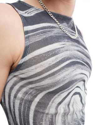 COLLUSION PRINTED MUSCLE MESH TANK TOP WITH SWIRL PRINT-MULTI 