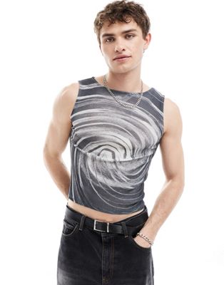 COLLUSION Printed muscle mesh vest with swirl print