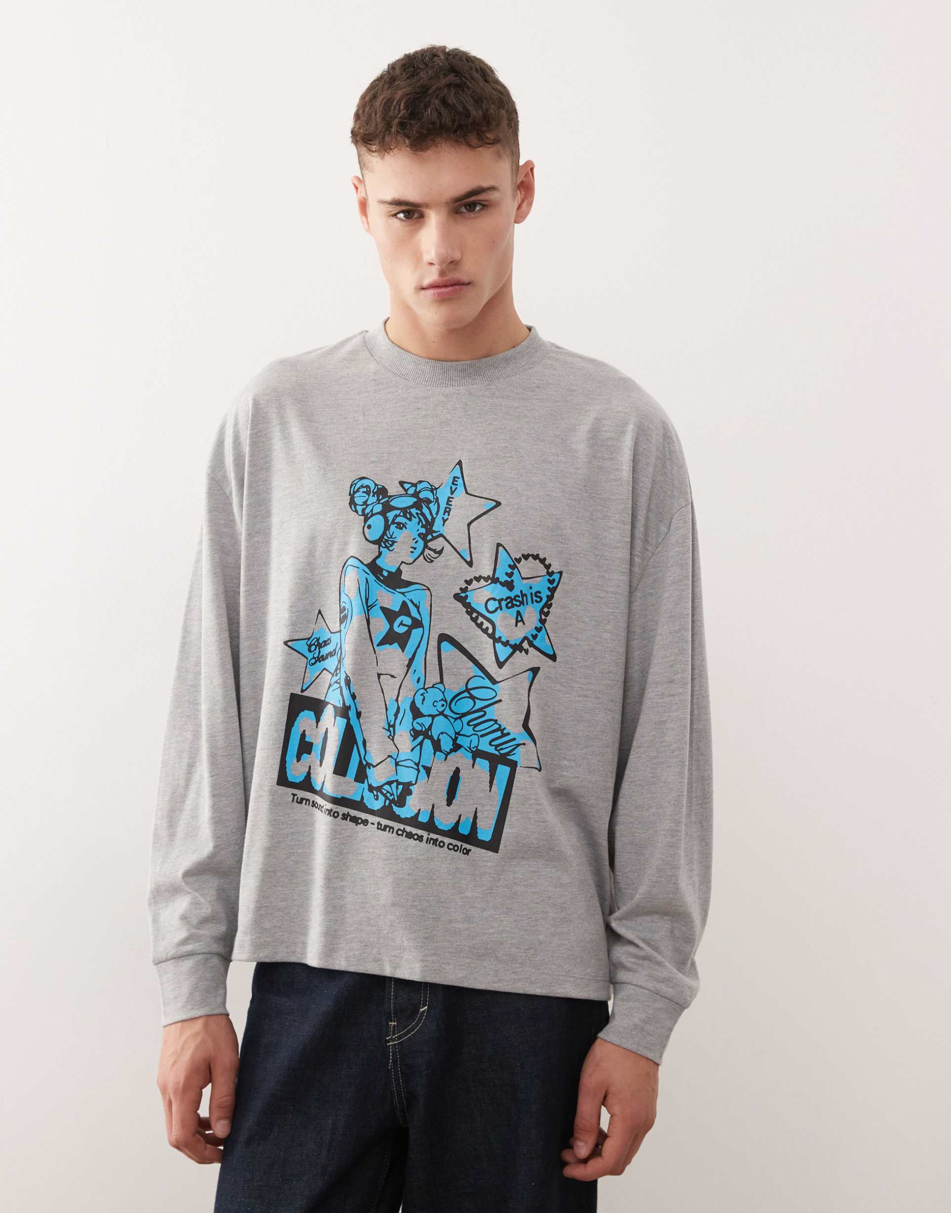 collusion printed oversized t-shirt in gray heather