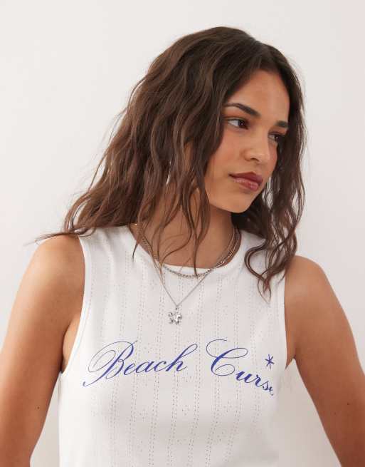 COLLUSION printed pointelle tank top in white, 2 of 4