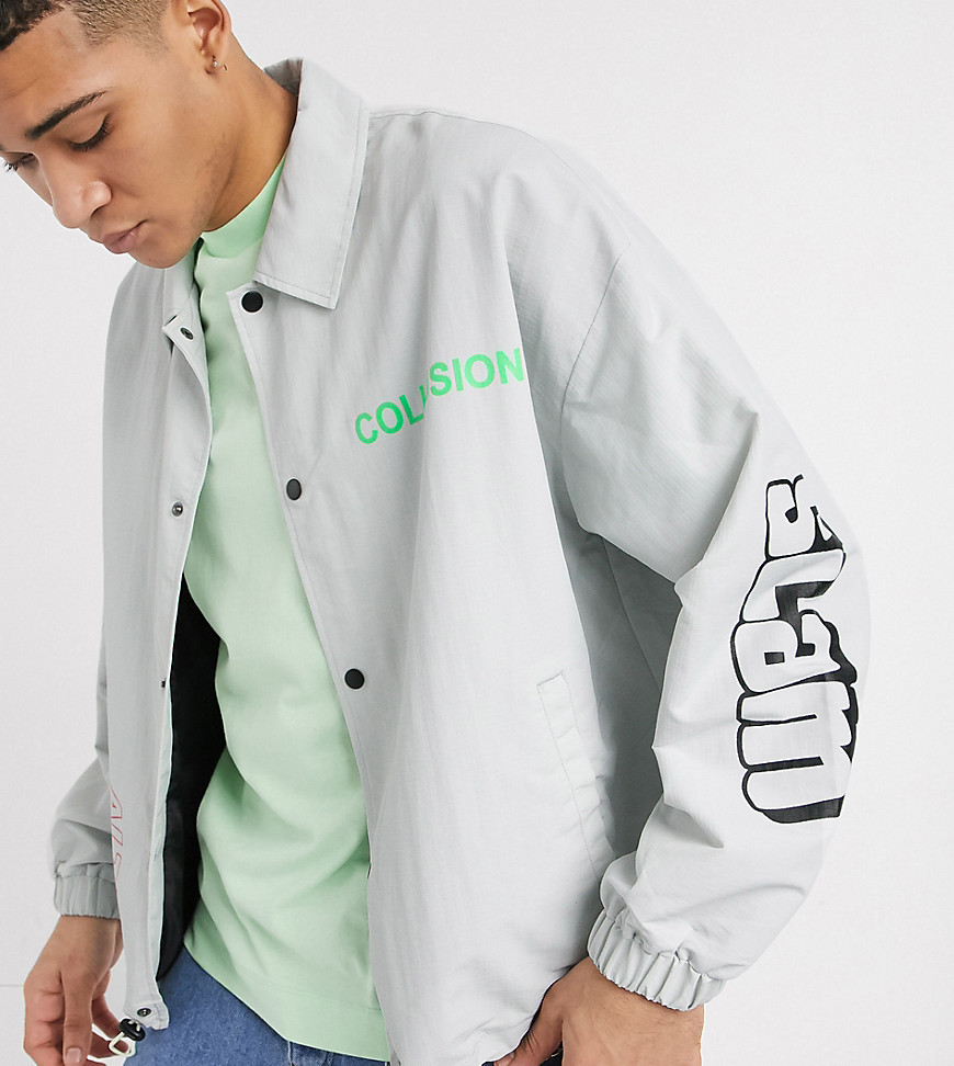 COLLUSION printed ripstop coach jacket in grey-Multi