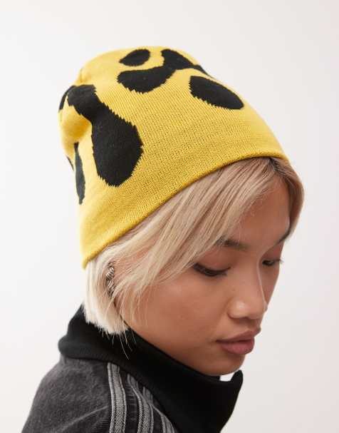 COLLUSION printed skull cap beanie in yellow - view 1