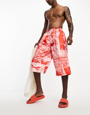 Collusion Printed Swim Boardshorts In Red