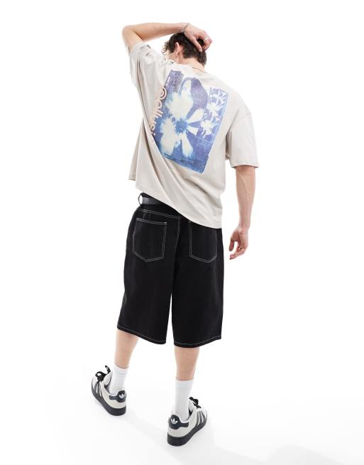 COLLUSION Printed tee with back and front photographic prints in gray