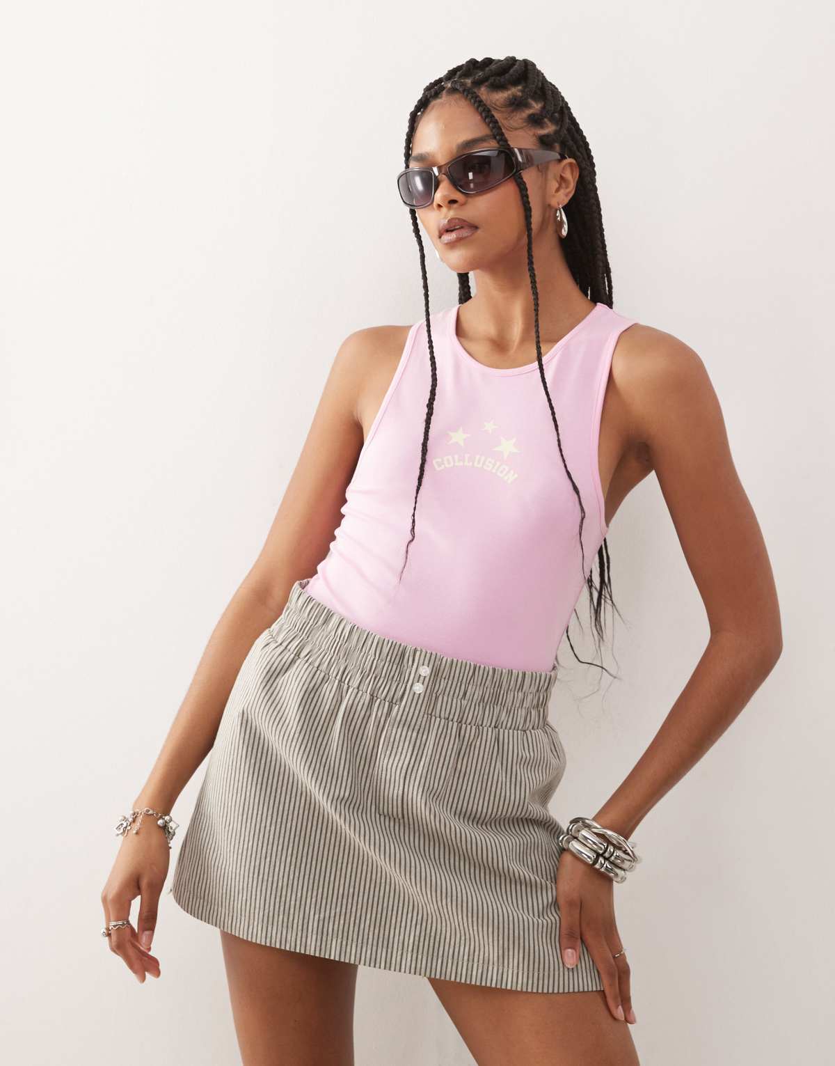 COLLUSION printed vest top in bubble gum pink