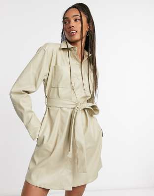 long cream shirt dress