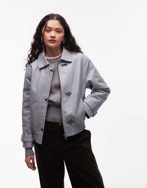 COLLUSION collar detail hardware PU jacket in pastel blue