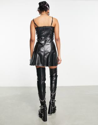 Collusion Pu Corset Panel Mini Dress In Black