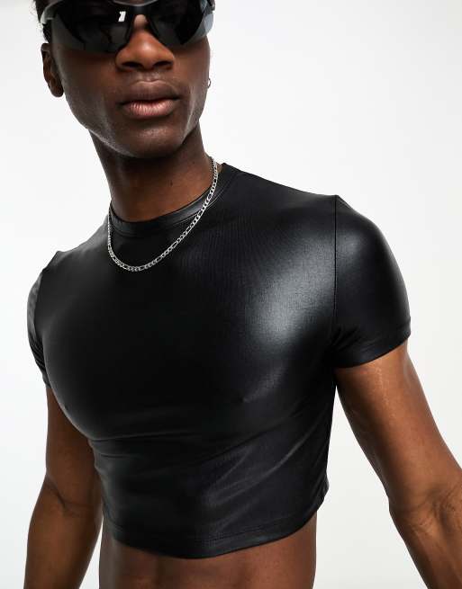 Grommet Leather Sleeveless Crop Top Men - Black Crop Top